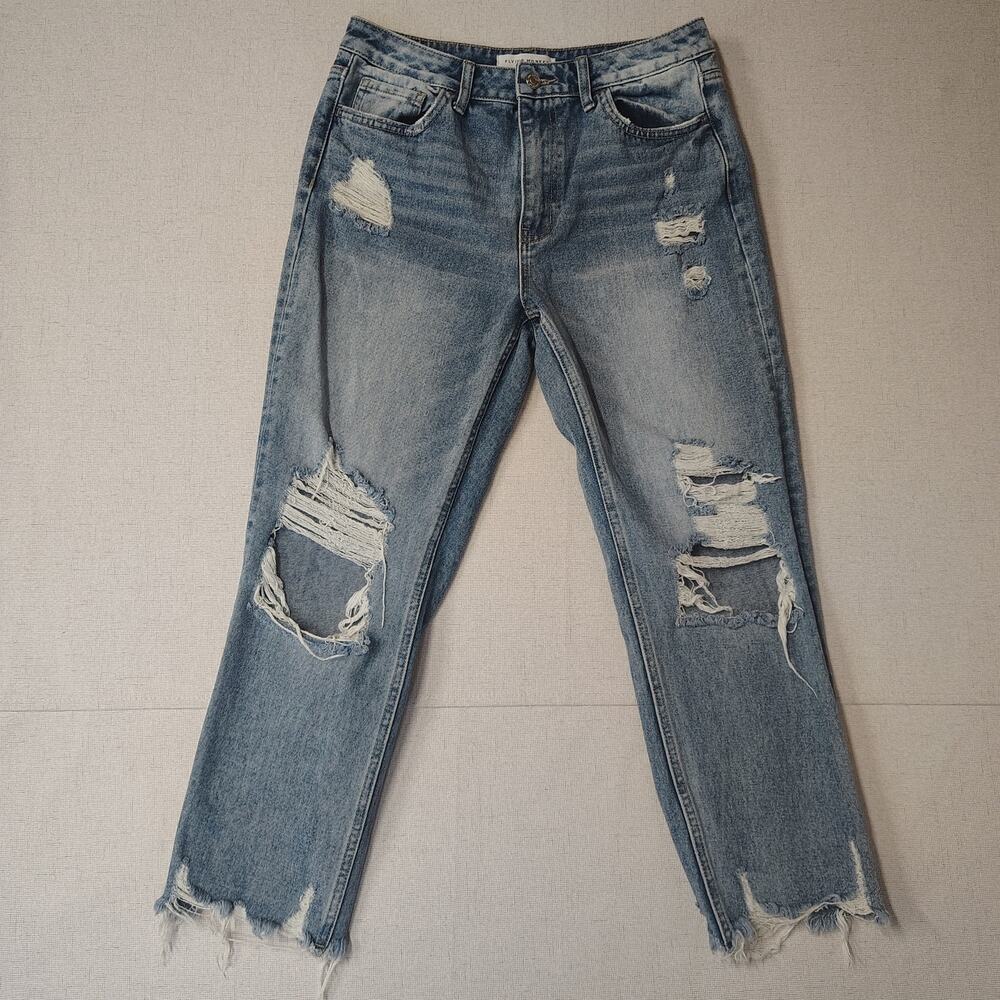 Flying Monkey Jeans Womens 28 Distressed Straight Leg 100% Cotton Raw Hem Blue